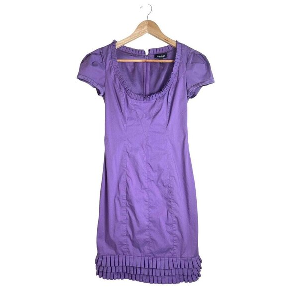 Bebe Women's Short Sleeve Fringe Purple Mini Dress Y2K Preppy Size Large💜 - Picture 1 of 6